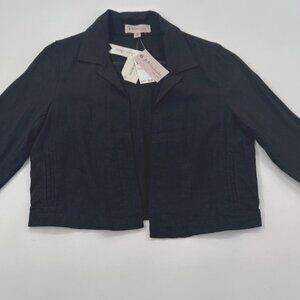 Philosophy Womens Jacket Small Black Blazer Linen Blend Open Front Career NEW